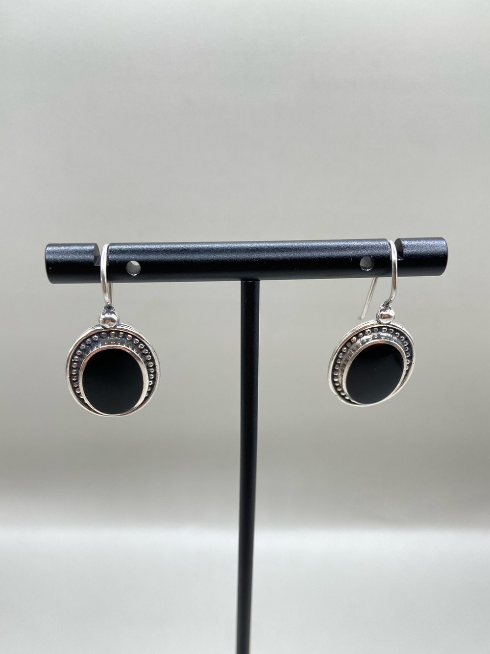 Vintage Bocco Sterling Silver Black Onyx Oval Earrings
